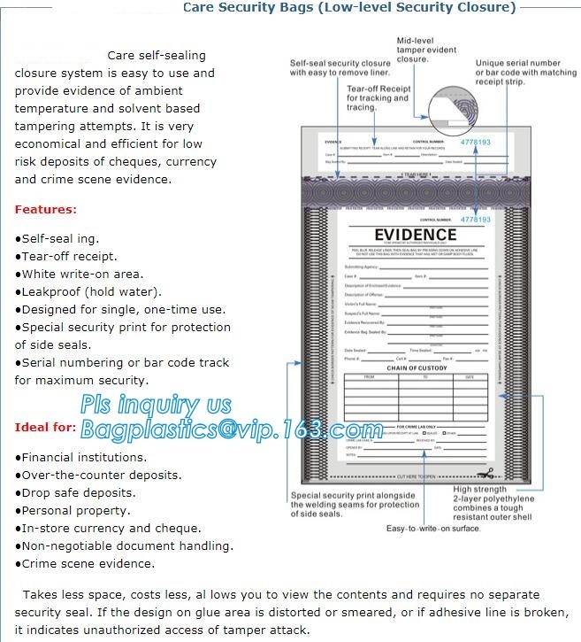Plastic Money/Evidence Security Envelopes Cash Deposit Seal Bags, Bank Industrial Use cash security deposit bags, bageas