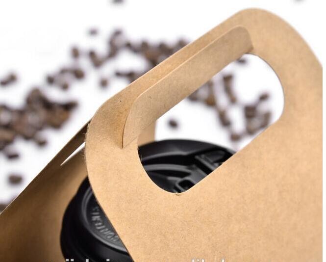 Eco Friendly Disposable Kraft Paper Take Out 2 Pack Coffee Cup Drink Carriers 2 Pack Paper Cup Holders bagease package