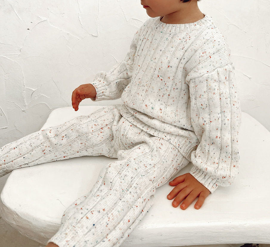 Custom Neutral Baby Chunky Knit Speckled Sweater Organic Cotton Hand Knitted Pullover Sweater Toddlers Winter Warm