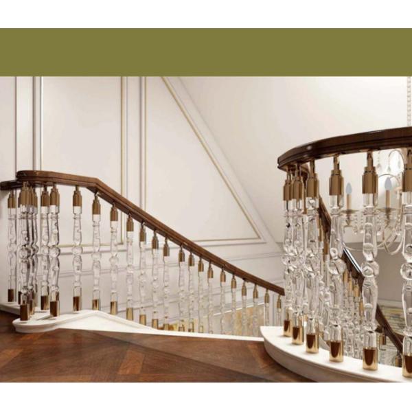 2024 Luxurious Interior Prefinished Crystal Pillar Balustrade Acrylic Baluster Staircase Stair Handrail Design
