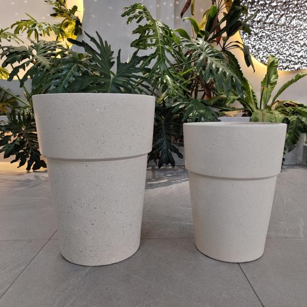 Quality Cream Composite Clay Flower Pot with Smooth Hand Carved Design for sale