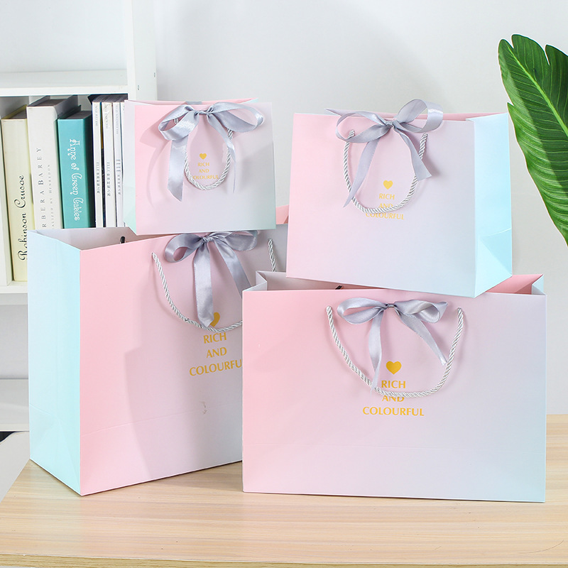 Recycled Ivory Board Paper Shopping Bags 12x8x4in with Luxury Ribbon Rope