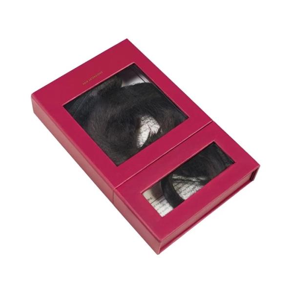 Custom made matt black paper gift two clear window packaging box for hair extension package