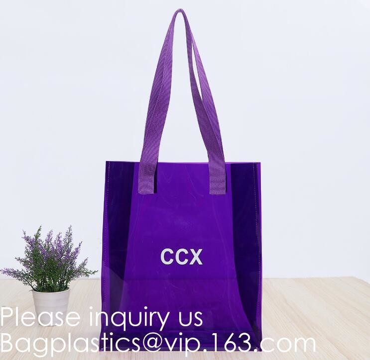 Transparent PVC Blanket Bag/Plastic Shopping Bag/Packaging Bag With Black Woven Trim And Webbing Handle, bagease, packag