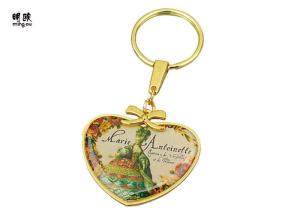 Vintage Heart Shaped Key Ring Metal Plating , Epoxy Sticker Photo Key Chain