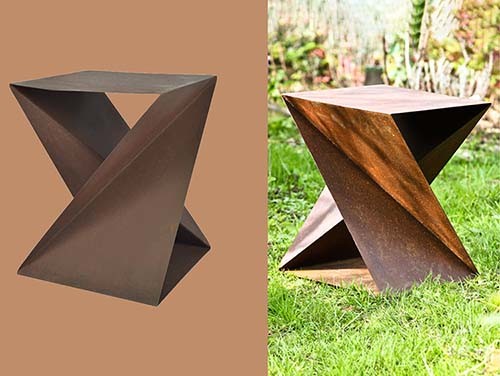 Designed Geometric Corten Steel Outdoor Furniture Set Include Table And Stools