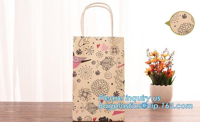 Custom paper bag with handle coated white paper bag printing pattern flower carrier bag,Flower carrier paper bags with d