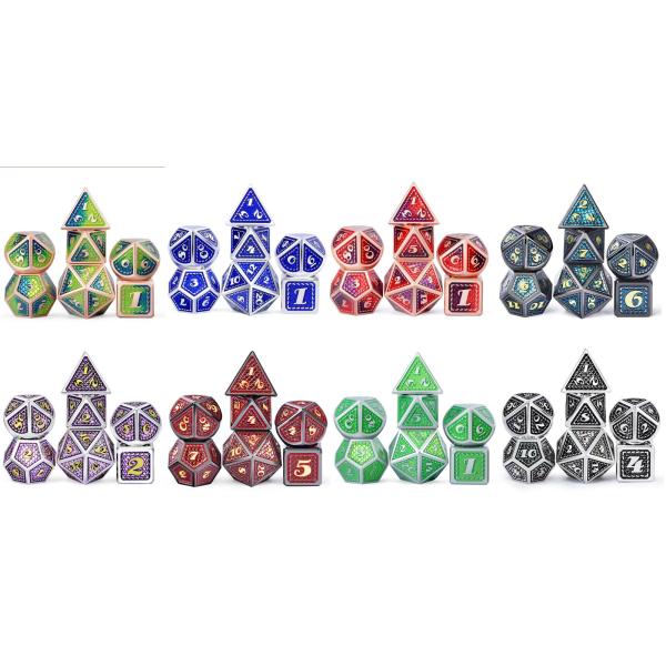 Dragon Scale Solid Metal Dice Set Multi Color DND RPG Bright Colors