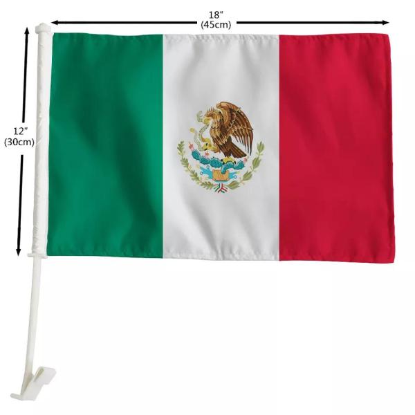 Custom Car Flag Screen Printed Mexico Car Flag With Plastic Pole