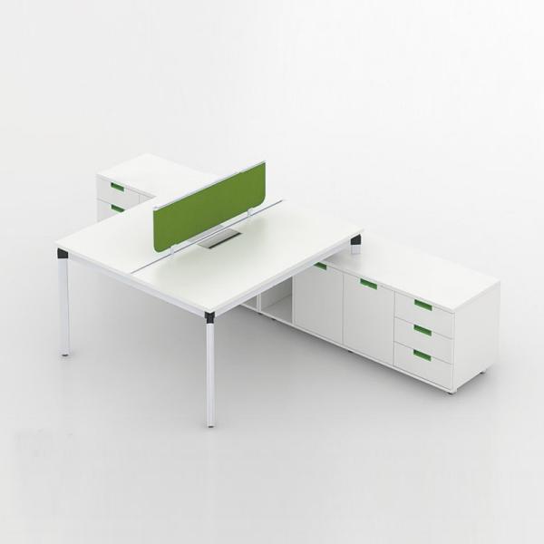 White Wood 2 Person Office Workstation Desk front view