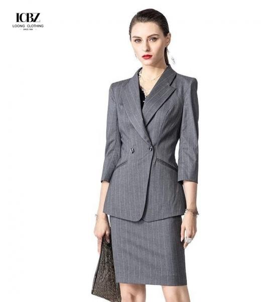 Quality Solid Pattern Women's Office Wear Custom Dark Gray Striped Professional Work Suit for sale