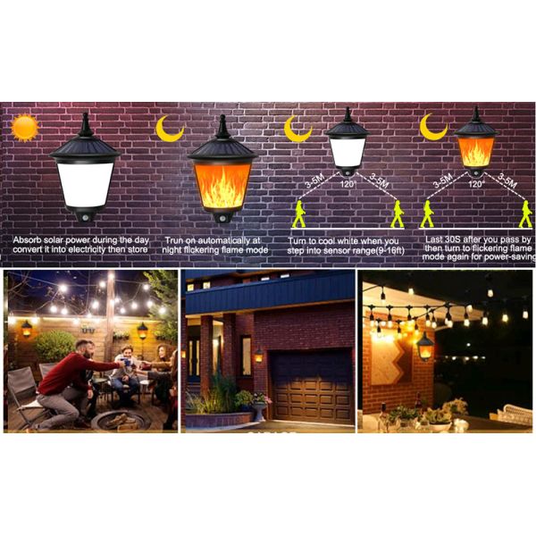 Yard Flickering Flames Wall Lights Outdoor Decorative Hanging Fire Moving Led Lantern