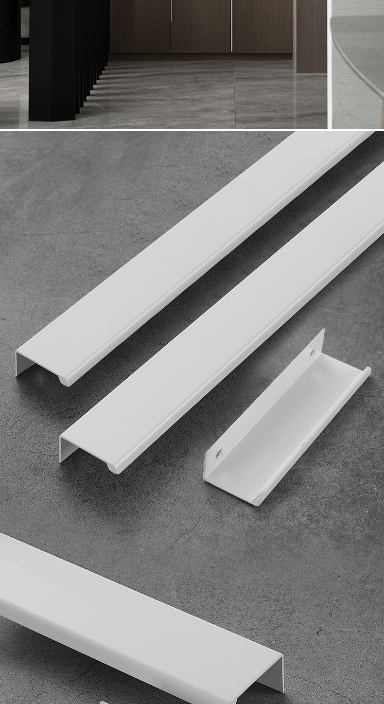 Nordic Style Modern Extra Long Concealed Invisible Wardrobe Door Handle White Gray Aluminum Alloy Durable Living Room No