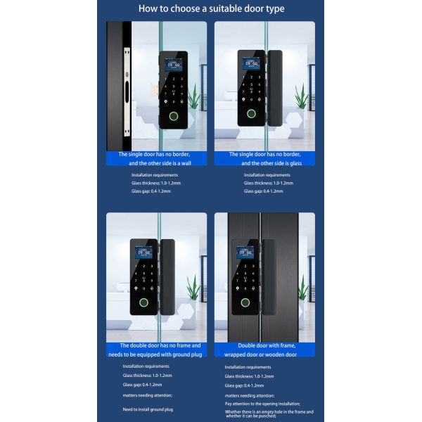 Commercial Glass Door Smart Lock / Wifi Door Lock With Code And Fingerprint