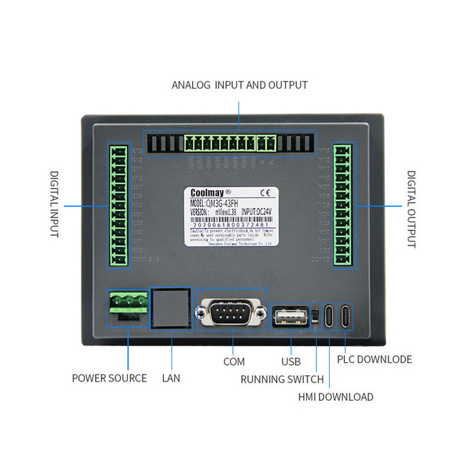 4.3 Inch HMI PLC Controller Pt100/PT1000/NTC10K/NTC50K/NTC100K Analog Input