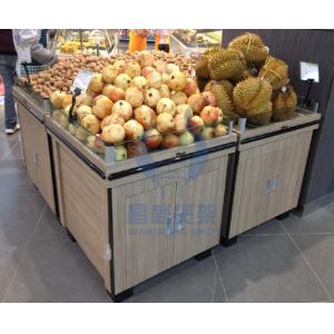 China supermarket wood produce bin with 2 doors wholesale