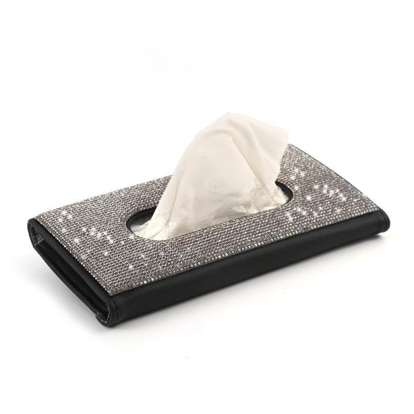 Quality Diamond PU Leather Car Visor Tissue Box Napkin Holder for Car for sale