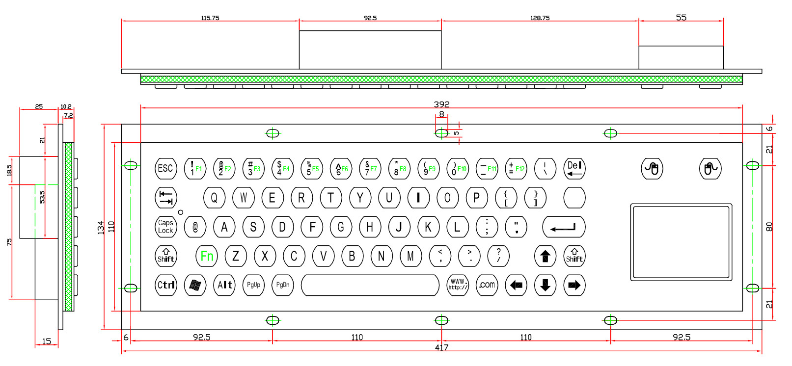 Riot Metal 304SS IK07 Industrial Keyboard With Touchpad