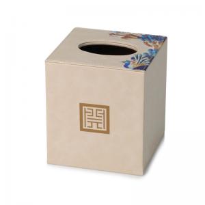 130*130*135 beige leatherette tissue box cover manufacturer for 5-star hotel guest supply