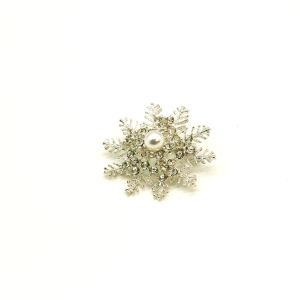 China Silver Snowflake Fashion Brooch Pin Inlaid Pearl Crystal Diamond 4.5cm Size wholesale