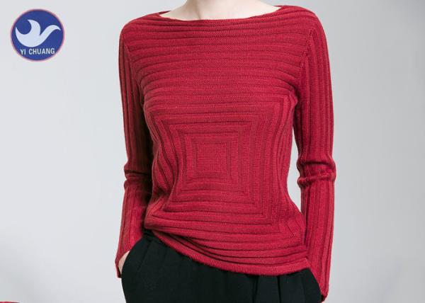 Quality Boat Neck Womens Knit Pullover Sweater Square Knitting Pattern Clothing for sale