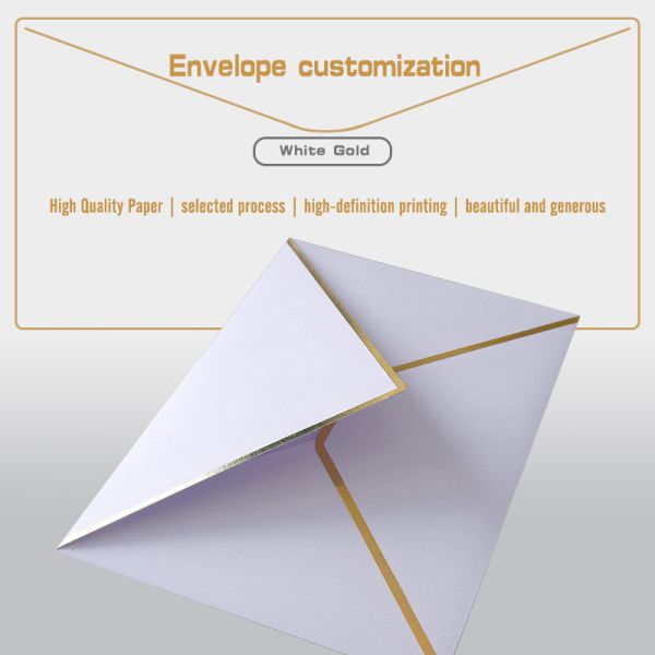 Custom White Design Logo Wedding Invitation Envelope With Gold Foil Edge Line