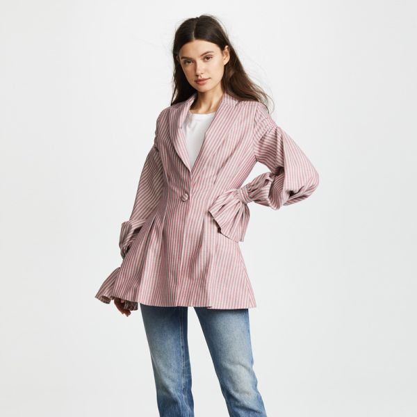 Stripe ballon sleeves V neck blazer mini dress