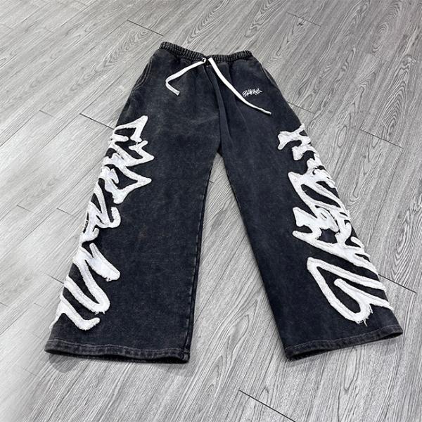 Quality Custom Contract Stitch Embroidery Patch Logo Hoodie Flare Baggy Loose Fit Sweatpants For Men for sale