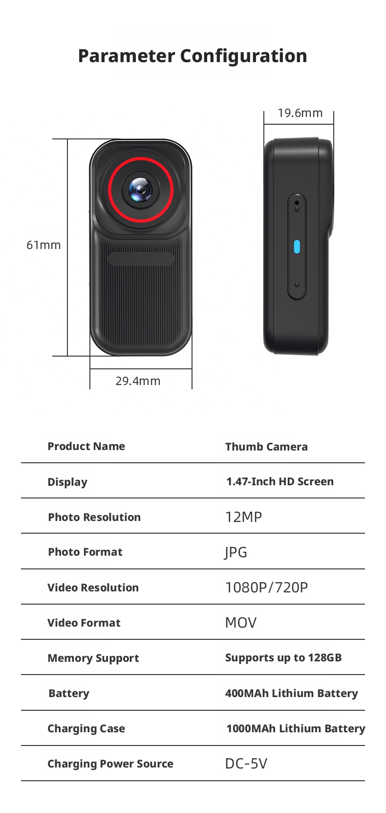 1080P Mini Portable Action Camera Built-in Mic 170 Wide Angle 2.5 Hours Recording Lightweight 26g for Kids Pet Lovers Travel