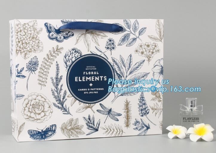 Custom paper bag with handle coated white paper bag printing pattern flower carrier bag,Flower carrier paper bags with d