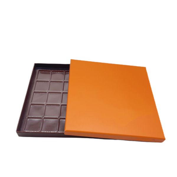 Luxury Chocolate Packaging Orange Kraft Paper Box 25 Pcs With Plastic Inner