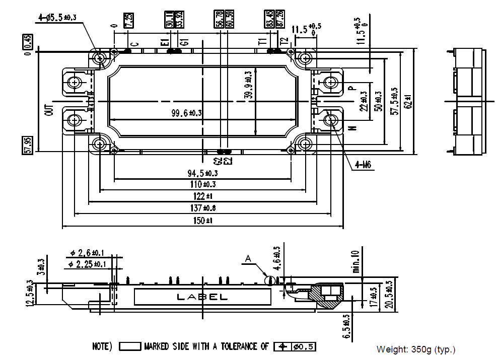 IGBT Power Modules 2MBI450VX-120-50 1200V 450A 2-in-1 package