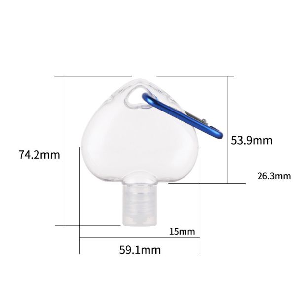60ml 50ml Alcohol Keychain Spray Bottles Empty Heart Hook PET