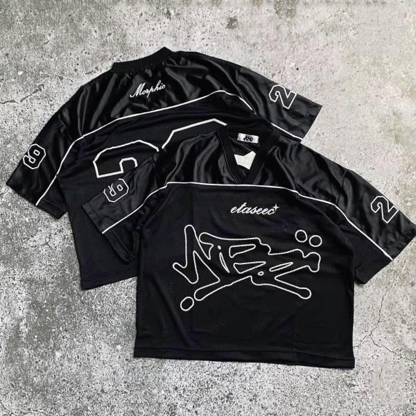 Quality Custom Printing Polyester Oversized Vintage Boxy Retro Soccer Football Jersey V Neck Mesh Men'S T-Shirts Streetwear Summer for sale