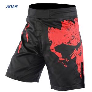 China Flocking Embroidery Spandex Polyester Shorts MMA Sublimated black Custom wholesale