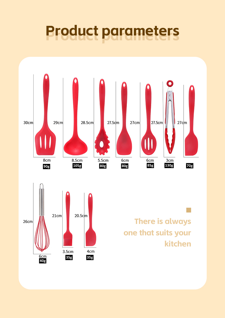 Silk Printing or Debossed Logo 12PCS Silicone Kitchen Utensils Set with Plastic Holder
