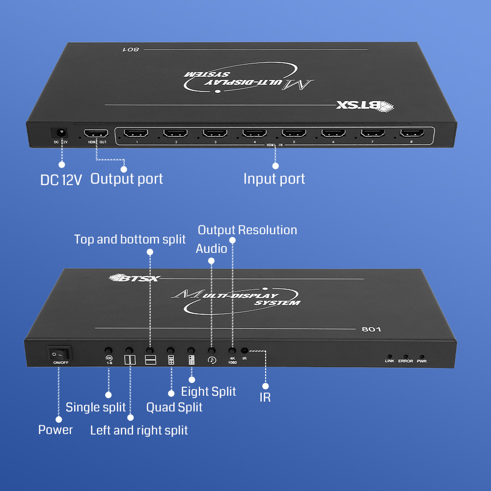 8 Input1 Output 8x1 HDMI Multi Viewer 3840x2160@30Hz With IR Remote Control