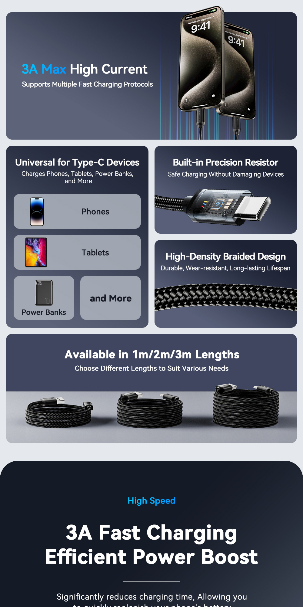 ESSAGER ES-X60 60W USB A to C Charging Cord USB C Cable
