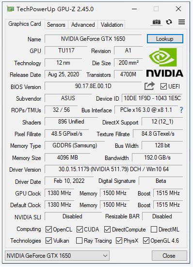 Computer GPU gtx 1650 4gb 128bit OC with 4g DDR5 DDR6 gaming super card