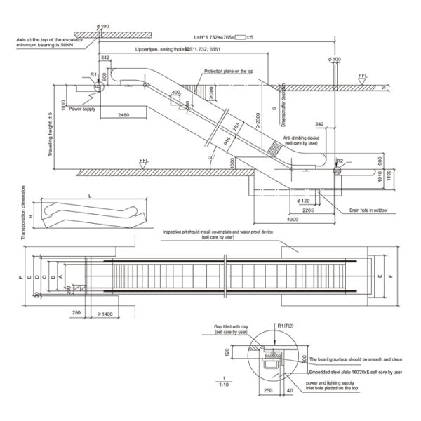 Public Economical Heavy Duty Escalator Traveling Height 1000 - 3000mm