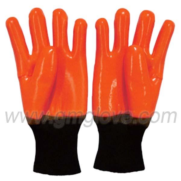 Quality Orange Fluorescent PVC Safety Gloves,Winter Cold for sale