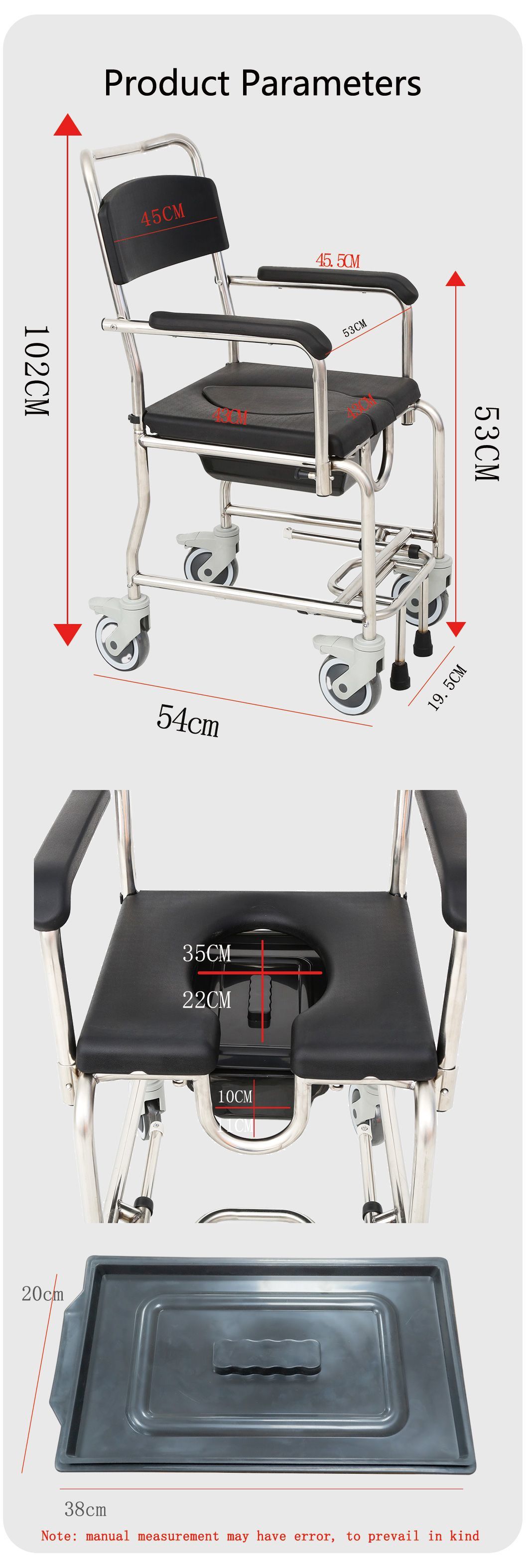 Wholesale Manufacturer&prime;s High-Quality Steel Light Weight Commode Wheelchair for Disabled Person