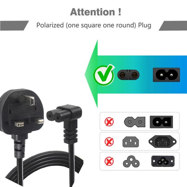 UK Plug to IEC C7 Power Cord 1m Pure Copper PVC Jacket