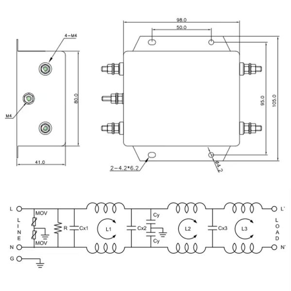 Excellent Performance 20A-200A EMI Noise Filter Especially Designed For 50/60HZ Inverter