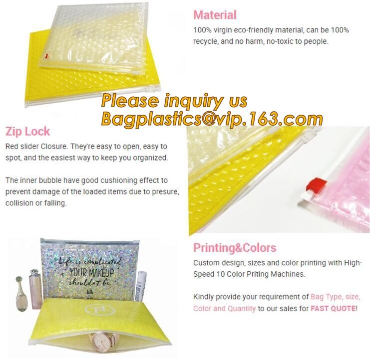 Cosmetic Slider Zip lockk Bubble Bags Bubble Slide Pouch,Zip lockk esd bubble bag bubble packaging wrap cosmetic pouch slide