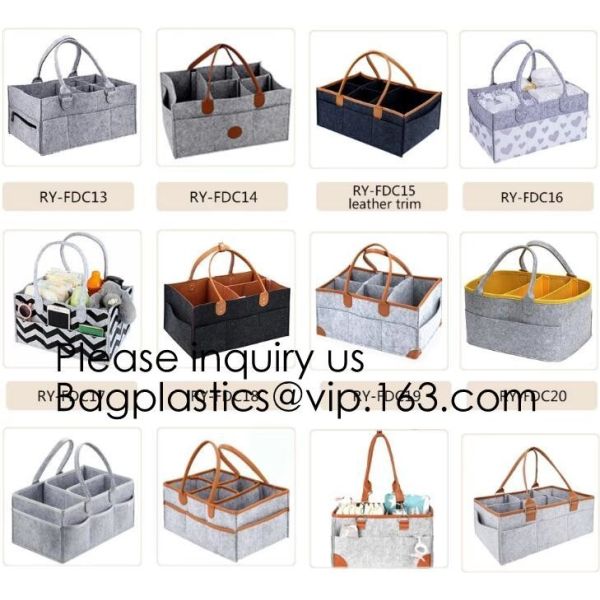 Customized Size Wholesale Felt Baby Diaper Bag,Multi-colored felt baby diaper caddy organizer with PU handle Multiple La