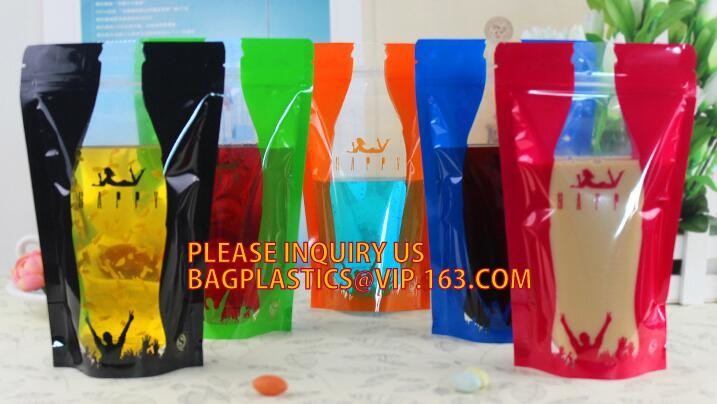 biodegradable eco-friendly FDA clear juice sealed drink pouches translucent reclosable hand held zipper plastic drinking