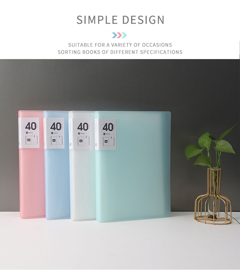 40 Pages Candy Color Binder Folder A4 Size Display Book PP Clear Pocket Conference File Folder
