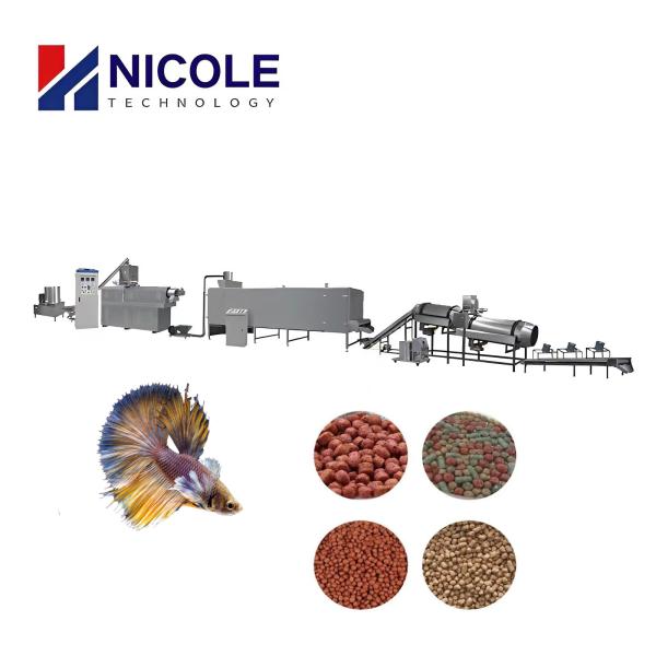 Quality Industrial Floating Dry Fish Feed Pellet Machine Twin Screw Extrusion 380V / 50Hz for sale
