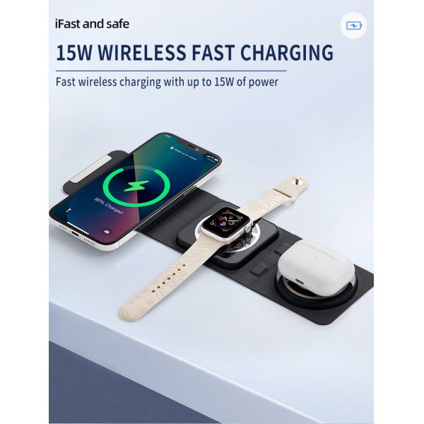 3 In 1 Magnetic Fast Wireless Charger Foldable Portable 15W 10W 7.5W 5W